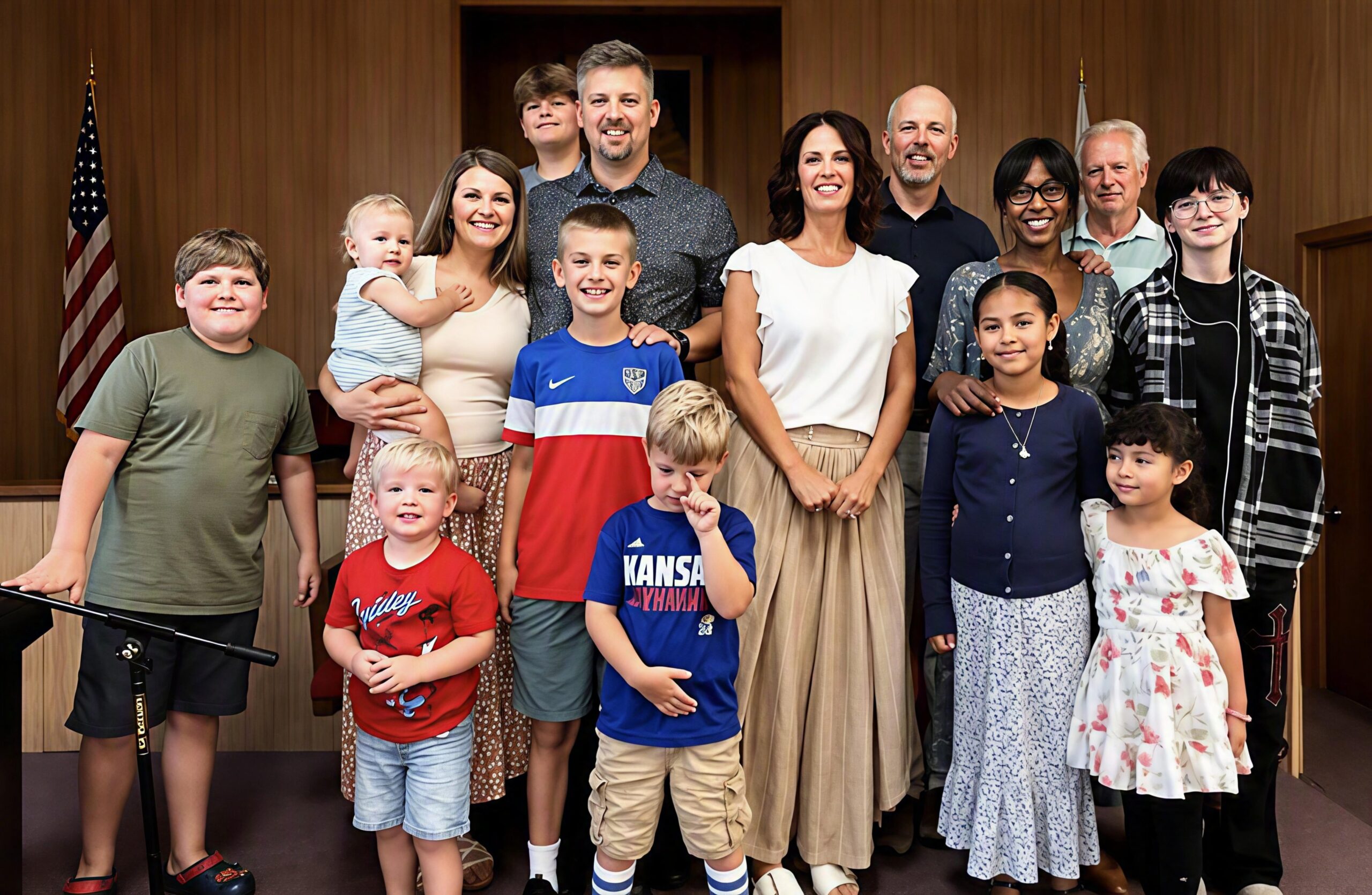 Family gathering after a final sermon, reflecting joy and grief after loss.